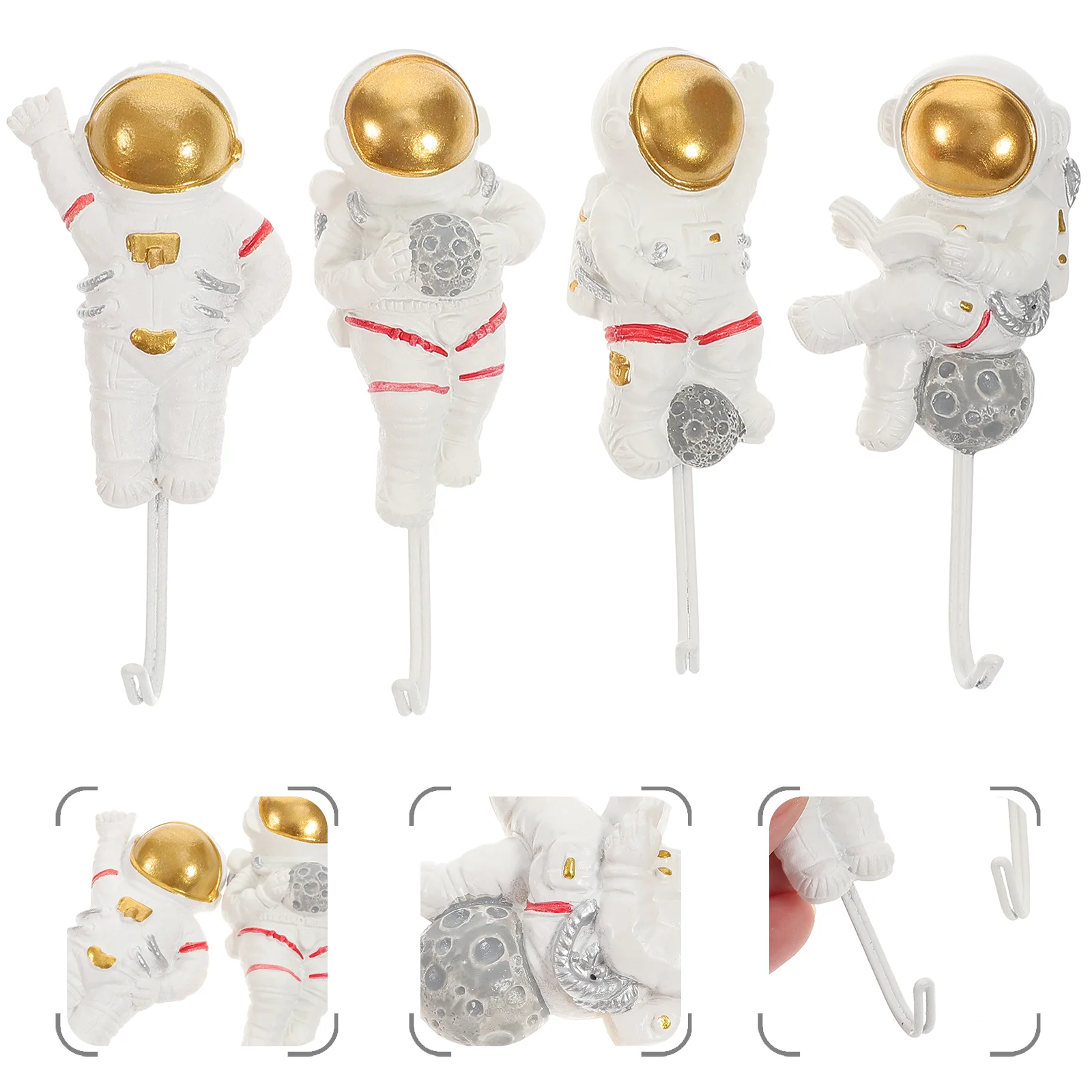 4 Pcs Resin Astronaut No Punch Wall Hangers Creative Storage Hooks Coat Racks Wall Mounted Hooks for Home Decor