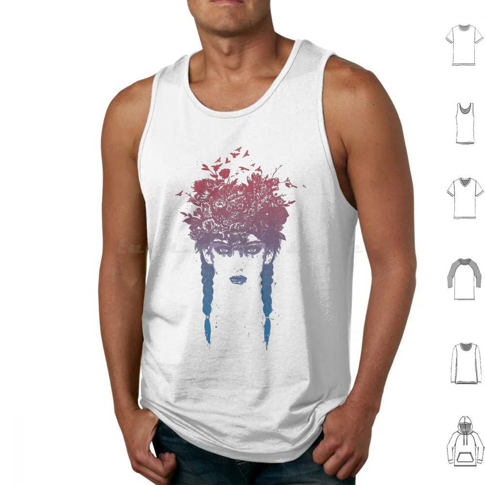 Summer Queen Ii Tank Tops Vest Sleeveless Girl Portrait Floral Flowers Nature Summer Spring Surreal Balazs Solti Illustration