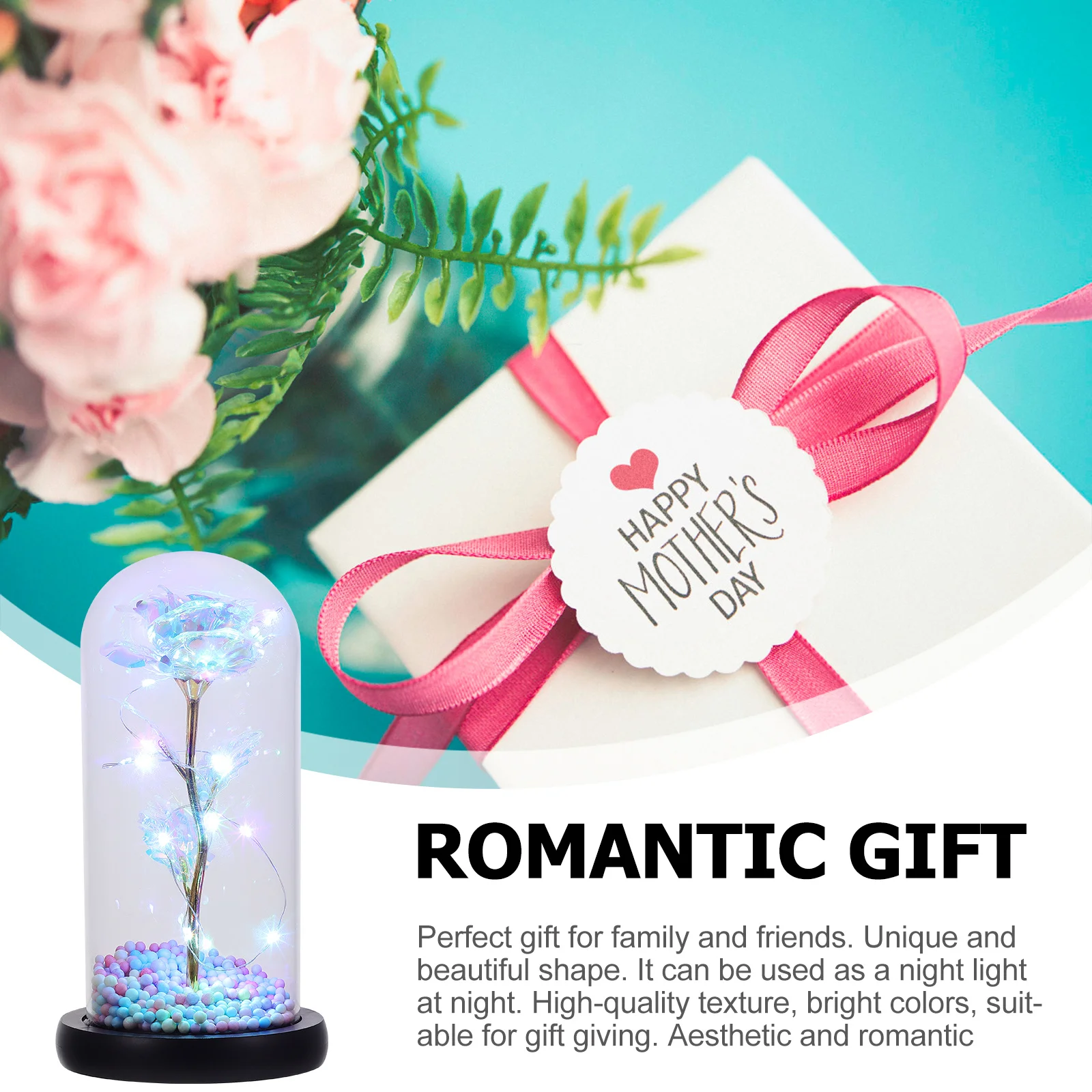 

Golden Foil Rose Night Light in Glass Cover LED Illuminated Decor for Home Office Valentine Gift Artificial Flower Ornament