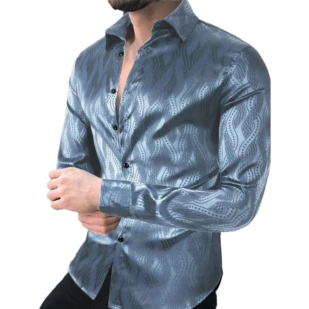 Camisa de vestir de negocios elástica de manga larga con botones de solapa y estampado gráfico Retro de lujo para hombre, camisa Social de Cachemira, ropa para hombre