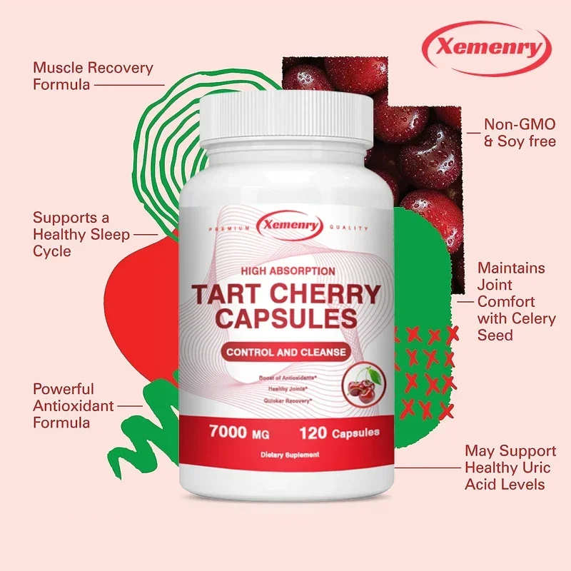 Natural Organic Tart Cherry Capsules - 7000 Mg, 120 Capsules, Antioxidant Support, Joint Support and General Health Non-GMO