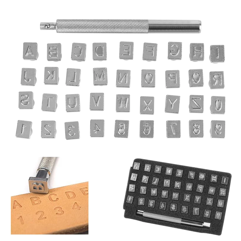 الجلود صياغة أداة ختم لكمة مجموعة الجلود ختم أداة 26 كابيتال رسالة + 10 عدد 33 قطعة/37 قطعة مجموعة ختم الأبجدية