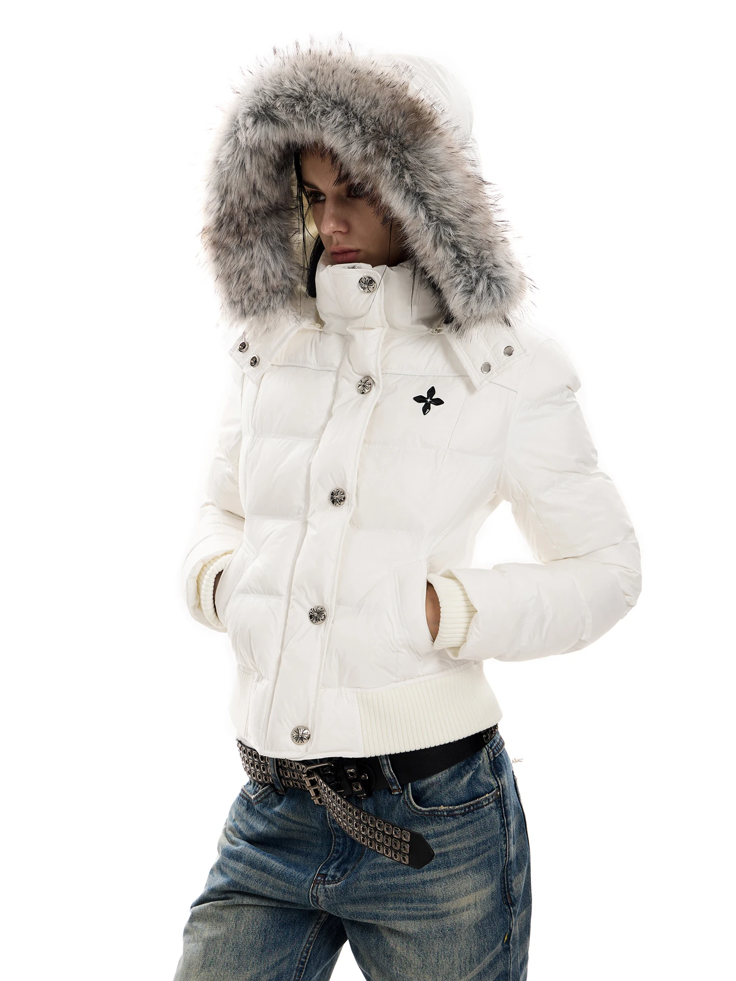 

Новая женская зимняя куртка 023Start Again с капюшоном, воротником из искусственного меха, приталенным силуэтом, на молнии, белая, теплая, короткая