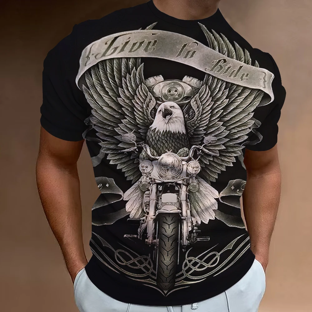 Camiseta con estampado de águila americana para hombre, camisetas con estampado de motocicleta 3D, camisetas Retro de manga corta, ropa de verano para hombre, jersey de gran tamaño