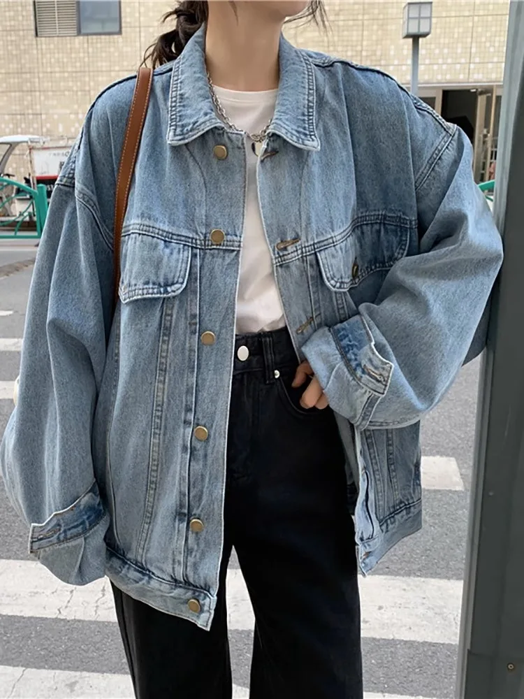 

Loose Women's Denim Jacket Spring 2026 American Retro High Street Lazy Style Versatile plus Size Top Coat Button Pocket Design