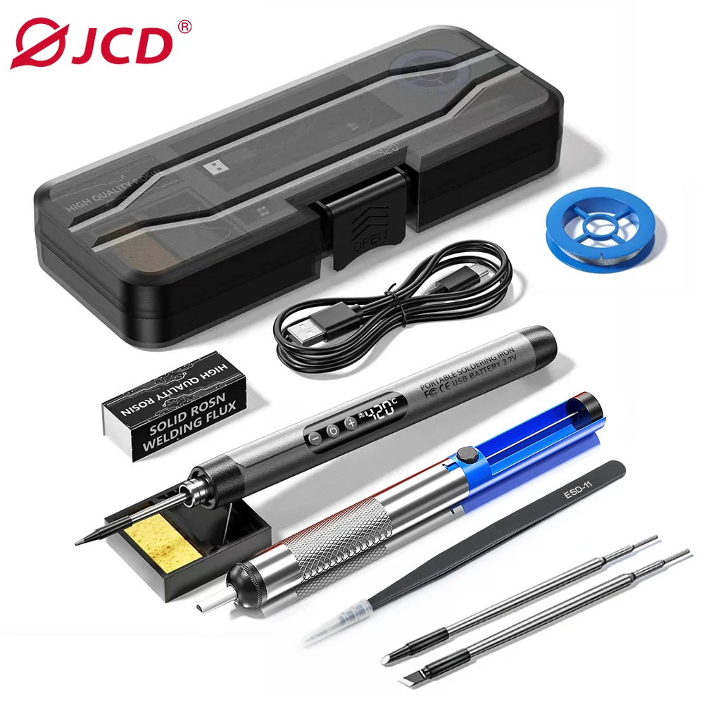 USB Wireless Electric Soldering Iron Kit Type-C LED Digital 300-450℃ Smart 1000mAh Iron Portable Welding Solder Tools DIY