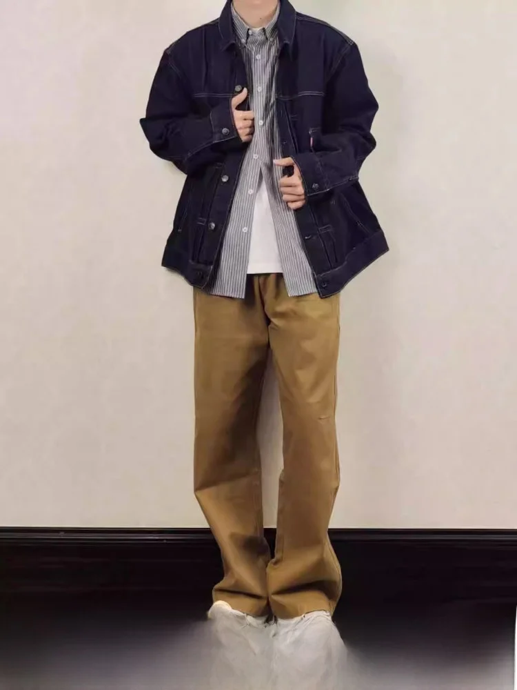 

HMN Studio Spring Autumn 2024 Men's Workwear Denim Jaet Collared irt Cotton Polyester Blend Wear Resistant Long Sve