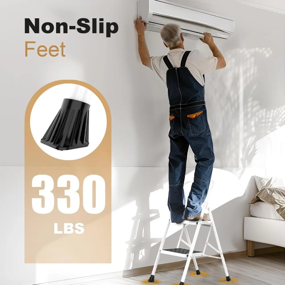 مقعد سلم قابل للطي بخطوتين للبالغين مع دواسة مضادة للانزلاق، مقبض مريح، تصميم محمول للاستخدام المنزلي #4