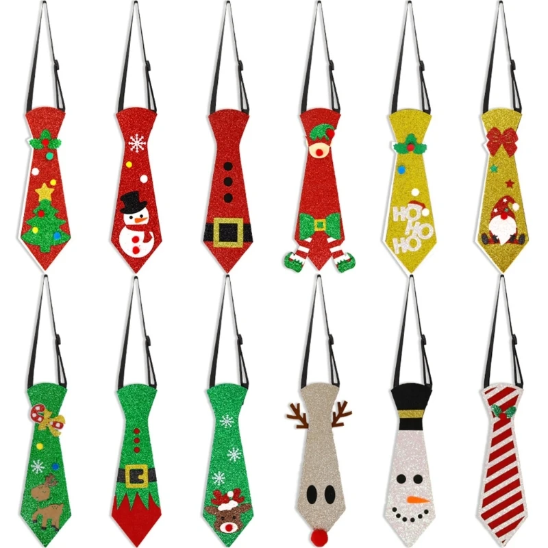 Felt Christmas Ties Christmas Decorations Snowman Elk Children Ties Party Stuff X4YC