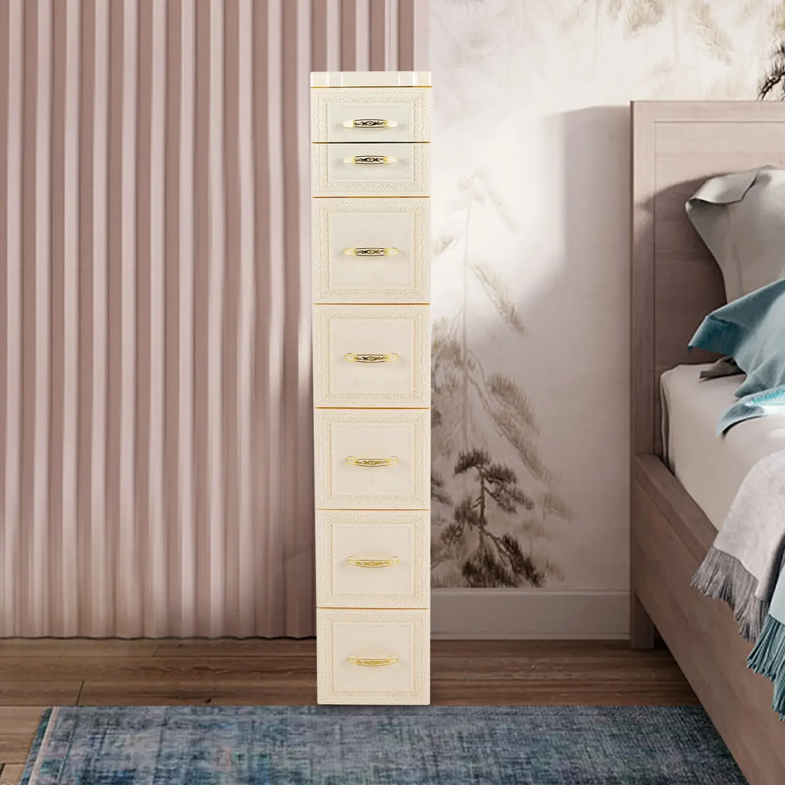 7 Drawers Floor Cabinet Storage Organizer Free Standing Bathroom Narrow Cabinet for Living Room