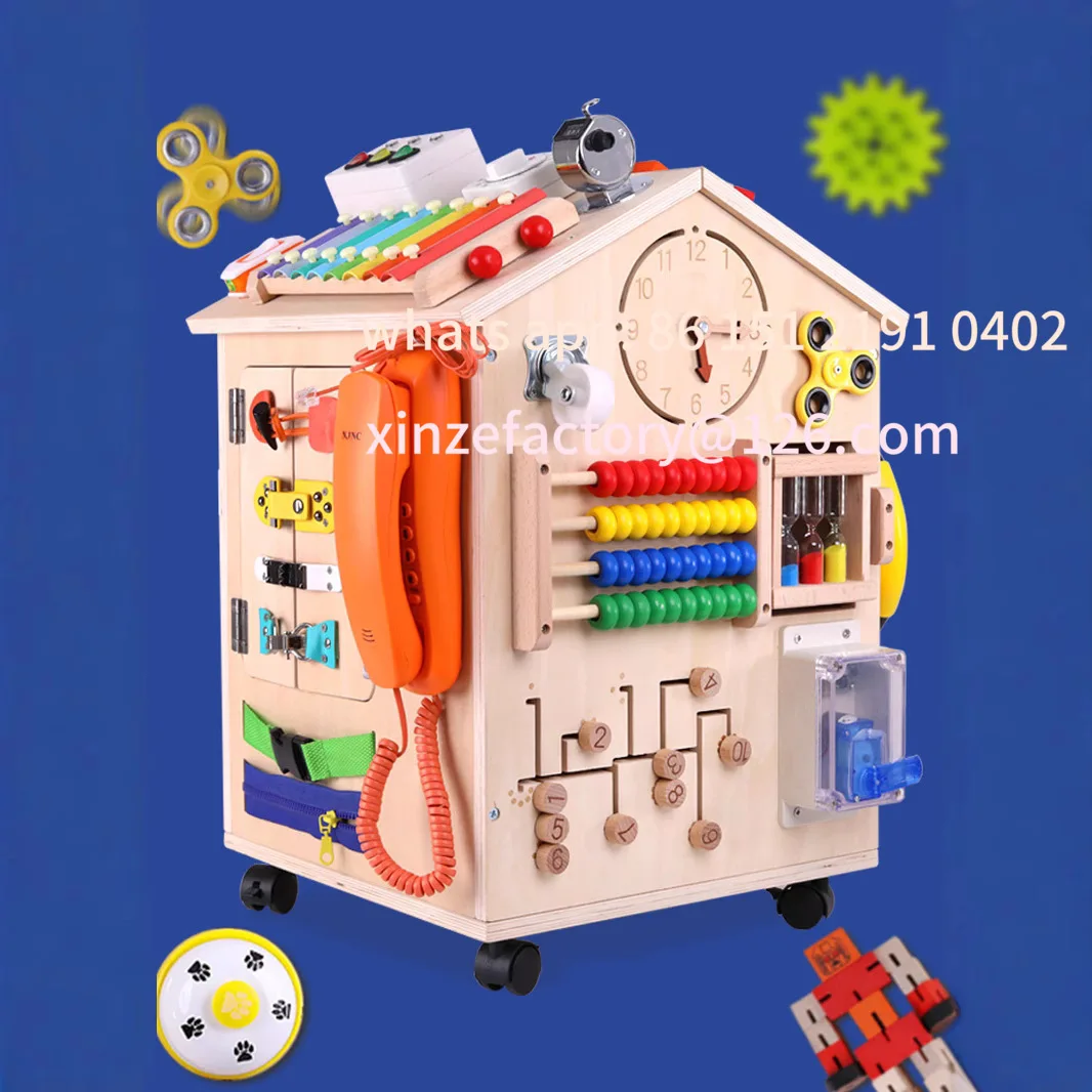Customizable Wooden Busy House Early Education Unlocking Luminous Playing Music Concentration Training Toy