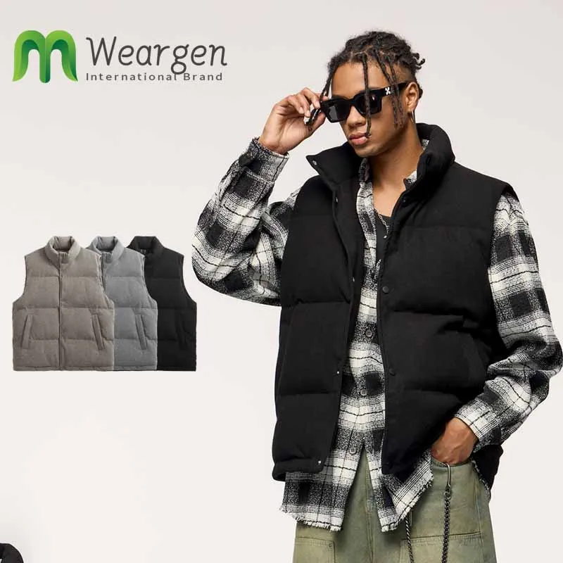 Men's Coarse Pit Hoodie Knitted Down Vest Autumn Winter New Product 90% White Duck Down  vest jacket 6402W24