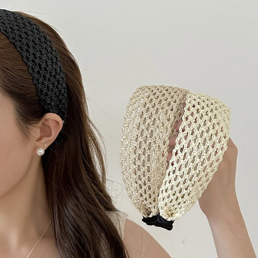 

Retro Bohemian Hollow Woven Wide Headband Simple Volumizing Hair Band for Women Summer Versatile Daily Comfortable Beige