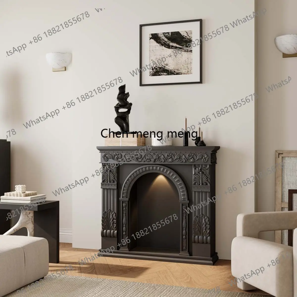 

French retro fireplace decorative cabinet cream wind atmosphere light living room entrance cabinet European style