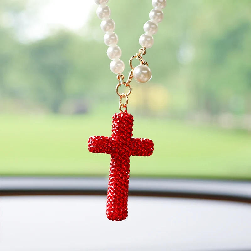 Creative diamond studded cross fashion car rearview mirror decoration car pendant exquisite pendant decoration car pendant