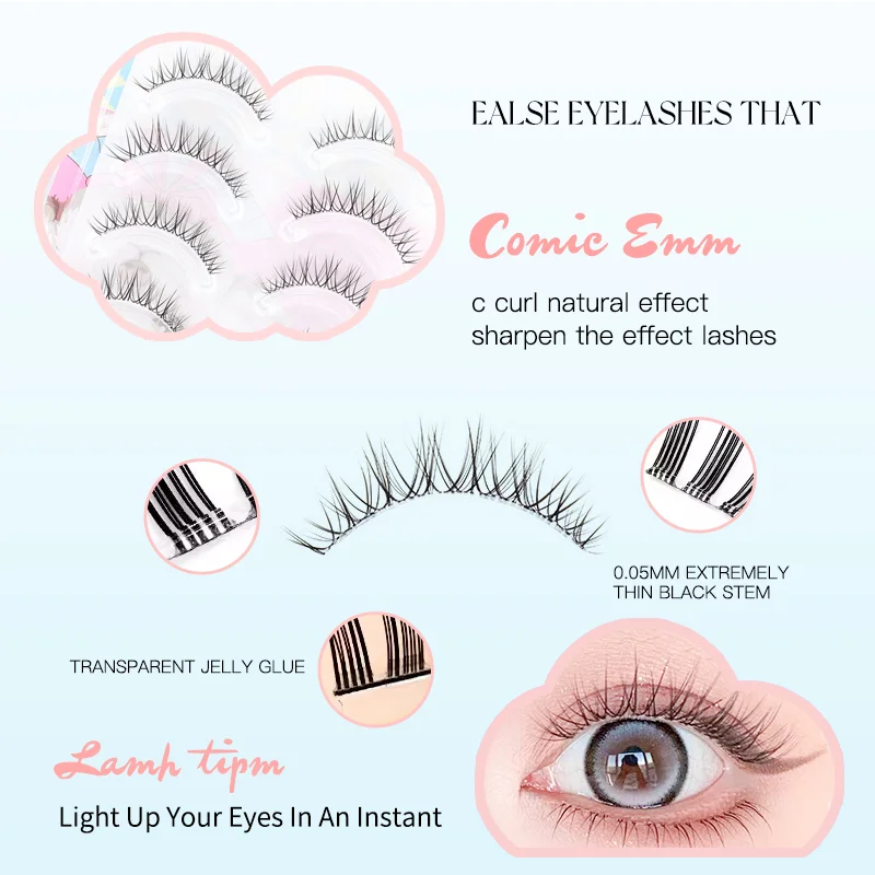 5 par koreańskie sztuczne rzęsy przezroczysta opaska delikatne rzęsy naturalne grube klastry rzęs w stylu Anime miękkie rzęsy Manga makijaż