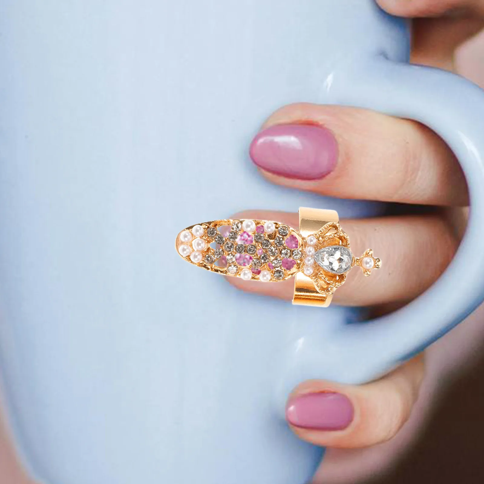 

3Pcs Rhinestone Crown Fingernail Ring Elegant Hand Joint Jewelry Delicate Finger Decor for Women Fingernail Ring