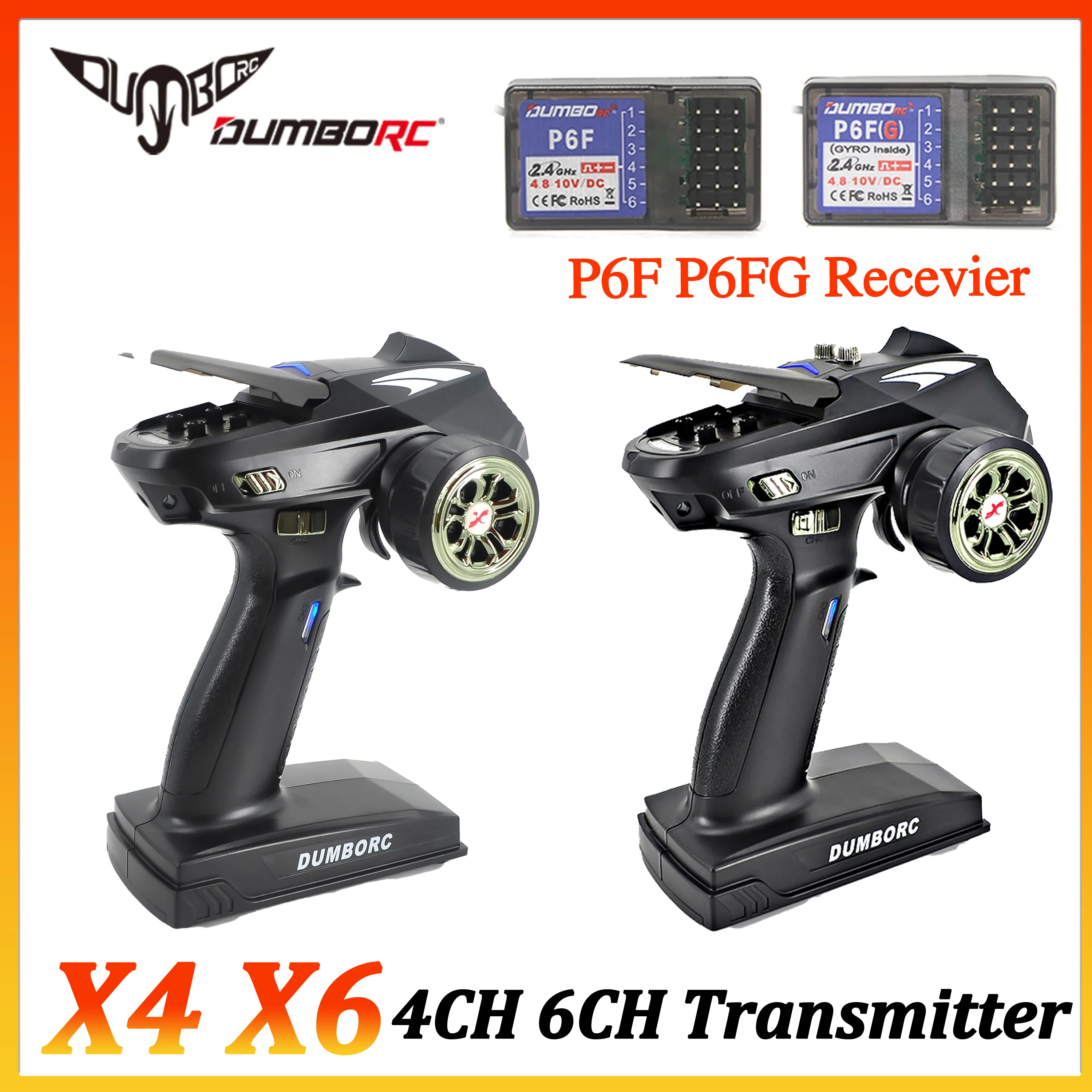 

Радиоуправляемый передатчик DUMBORC X4 X6 4/6-канальный 2.4G с приемником P6F P6FG для радиоуправляемых машин, танков, краулеров, лодок, модельных деталей Axial
