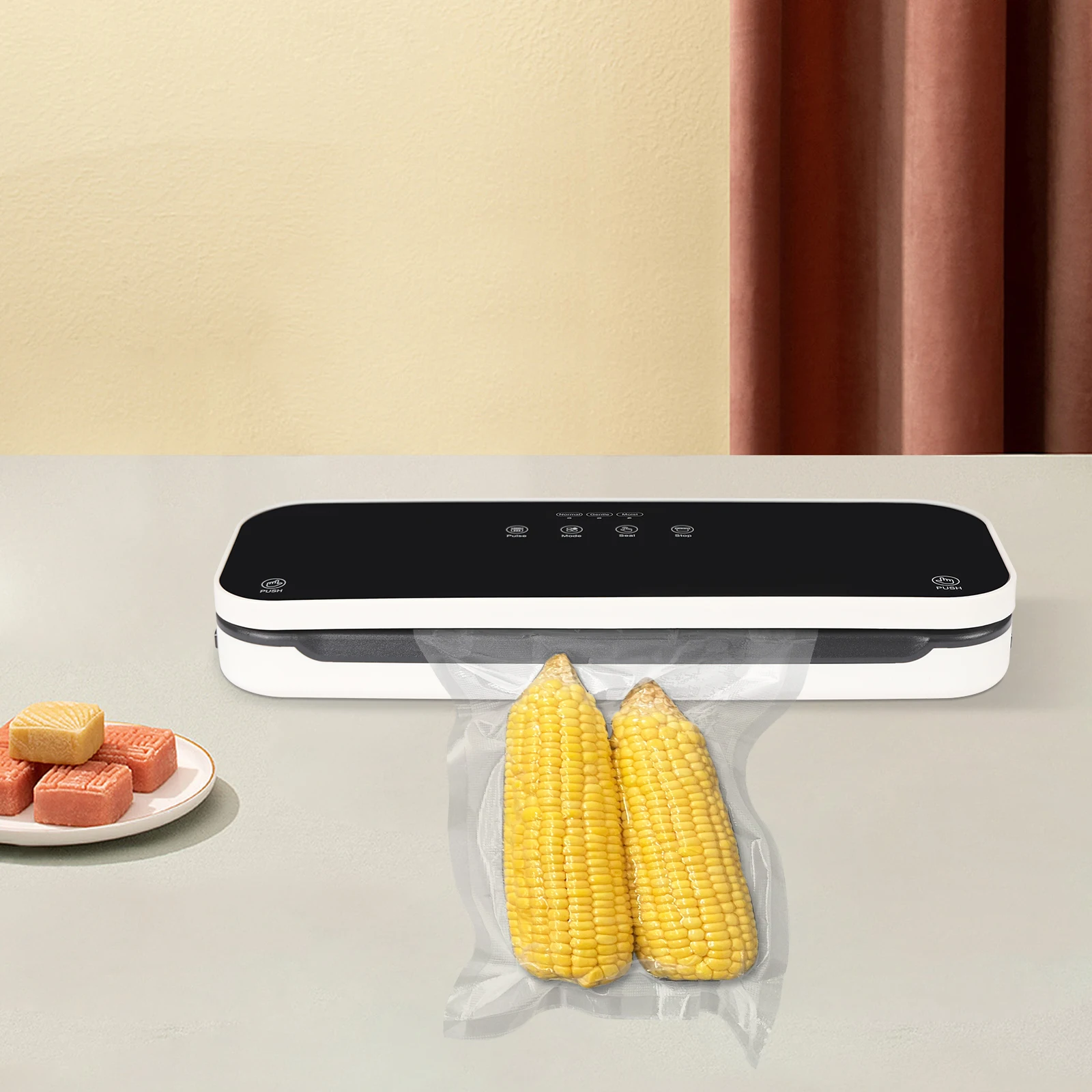 آلة ختم الفراغ الأوتوماتيكية بالكامل 100 واط، آلة ختم الطعام، آلة ختم الفراغ للحوم والمأكولات البحرية والخضروات والفواكه