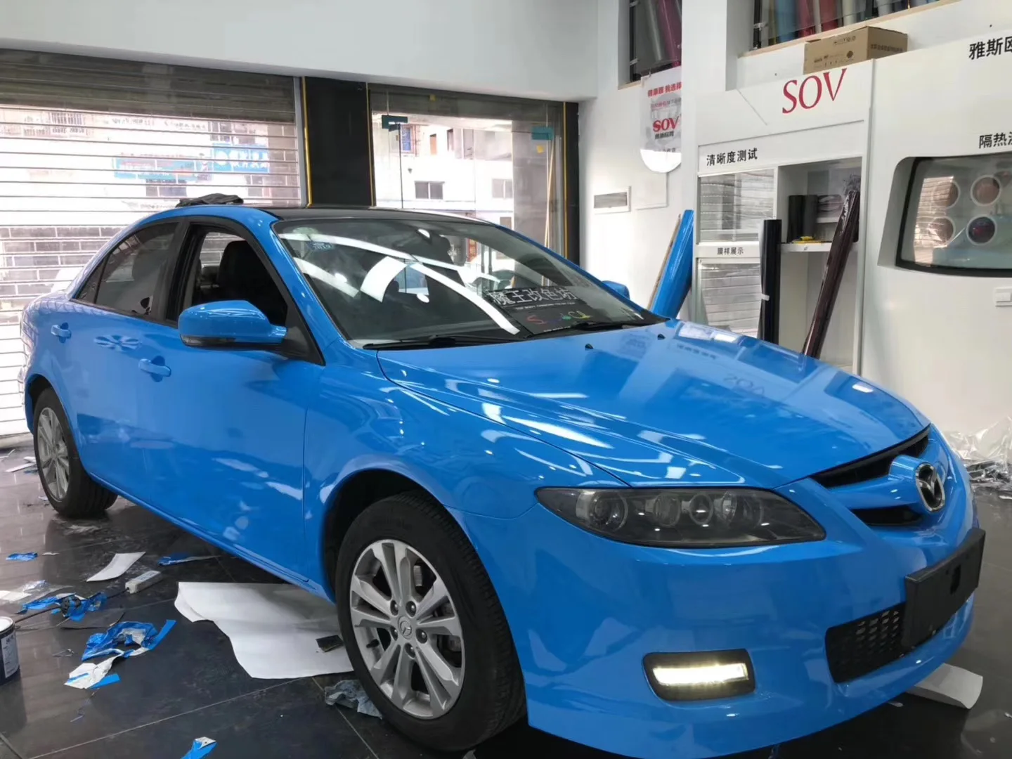 Wrapmaster 5M/10M/18M Repositional PVC Sticker Super Gloss Crystal Blue Sky Automotive Vinyl Wrap Material