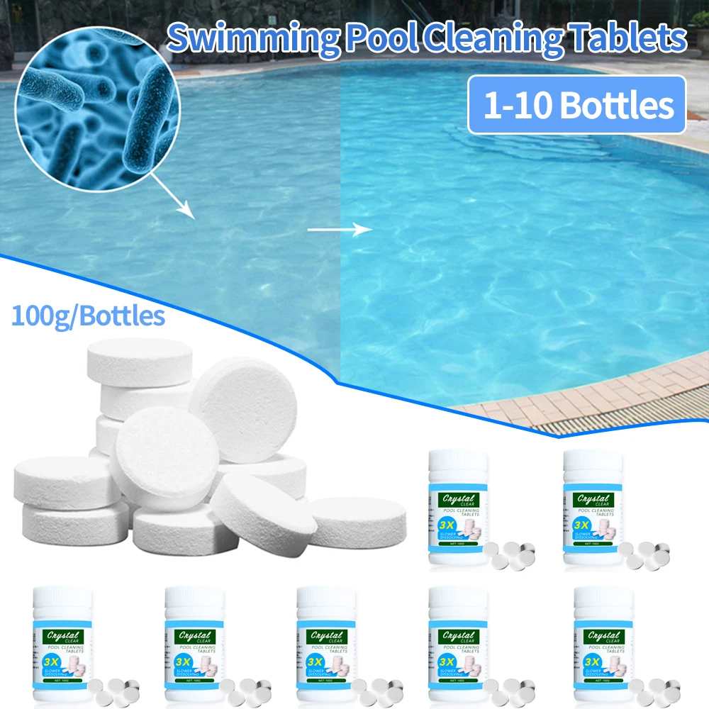 1-10 Bottles Swimming Pool Cleaning Tablet Chlorine Bromine Tablets Cleaner Swimming Spa Hot Tub Household Cleaning Supplies