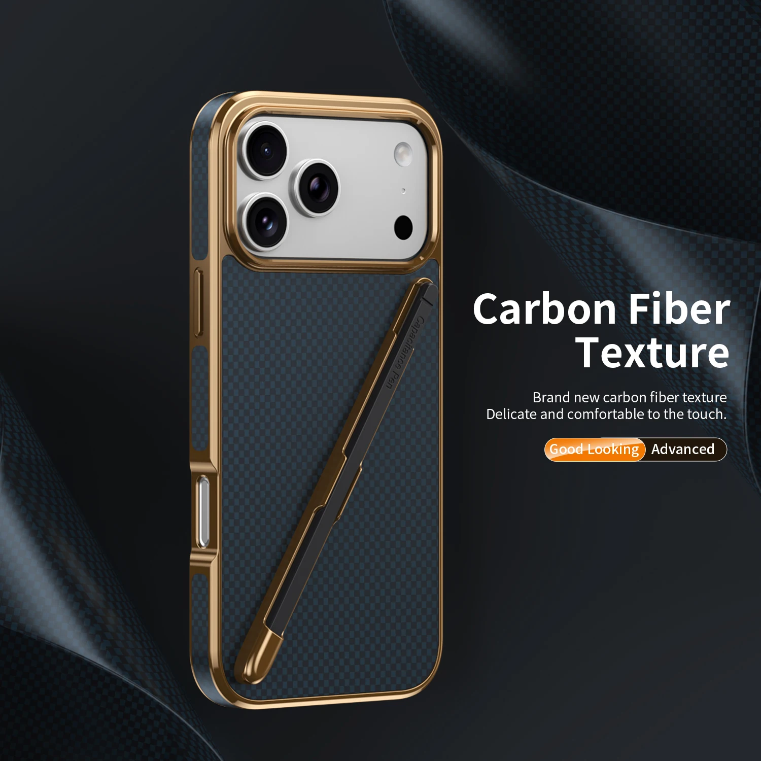 Galvanisierte weiche TPU+Carbonfaser-Textur-Handyhülle mit Touchpen für iPhone 17 Pro Max, 15, 13, 14, 16 Pro Max, 17 Pro (ohne Touchpen)