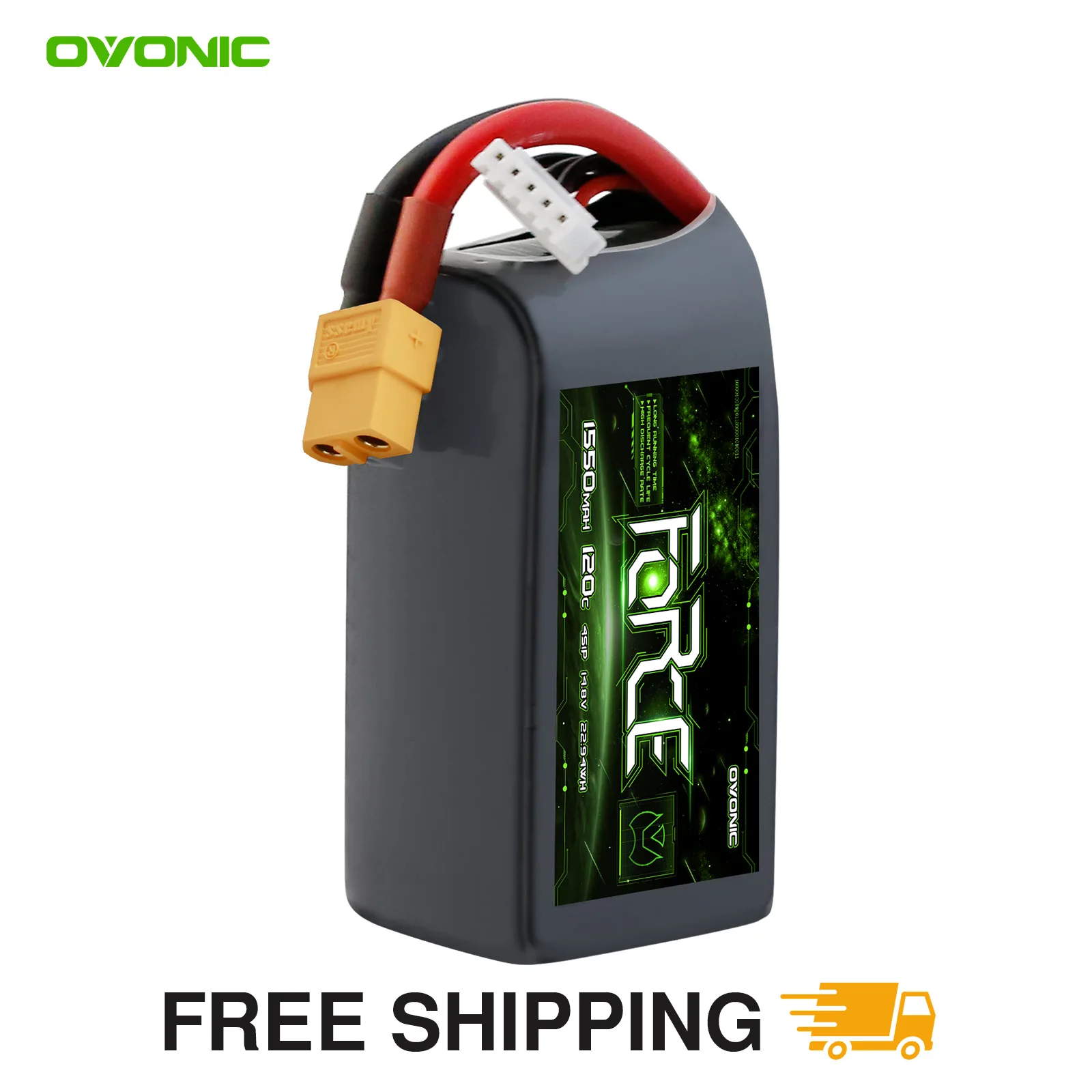 OVONIC 1550mAh 4S 120C 14.8V R-Line Version 3.0 Lipo Battery with XT60 Plug for 180mm-250mm FPV Racing Drone High Capacity Long Endurance