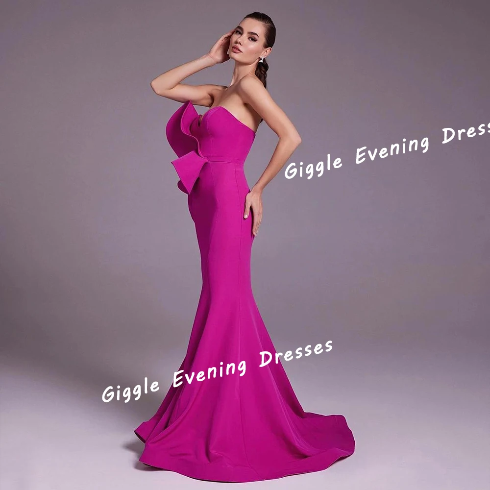 Giggle Crepe Mermaid Elegance Pleating Prom Gown Saudi Arab Strapless Floor-Length Evening Fashion Party Dresses for Women 2024