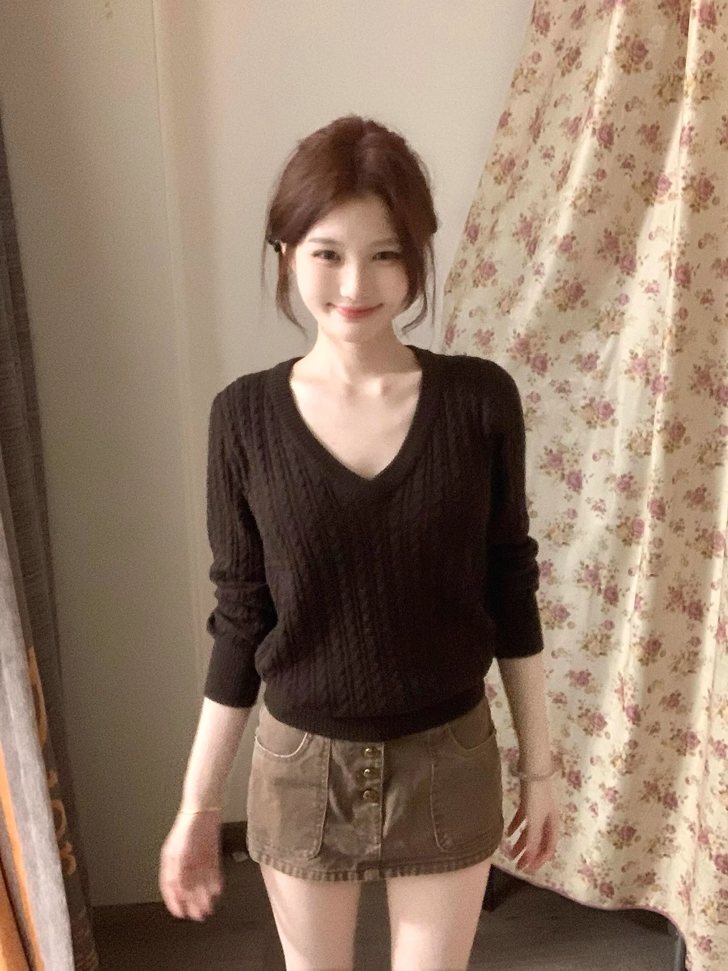 

Korean Sle V-Ne Twist Knitwear Long Sve Women's Autumn Winter New Brown Slimming Inner Wear Base Top