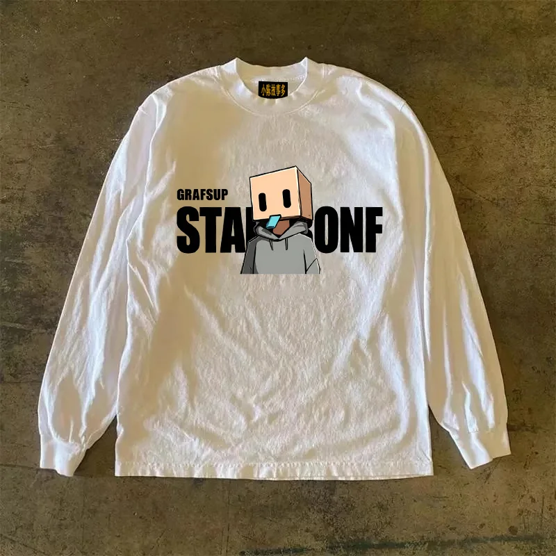 Heavyweight Pure Cotton Long Sleeve T-Shirt Unisex Vintage Style Streetwear Versatile 310gmao Xiaocheng Story Multi-Design
