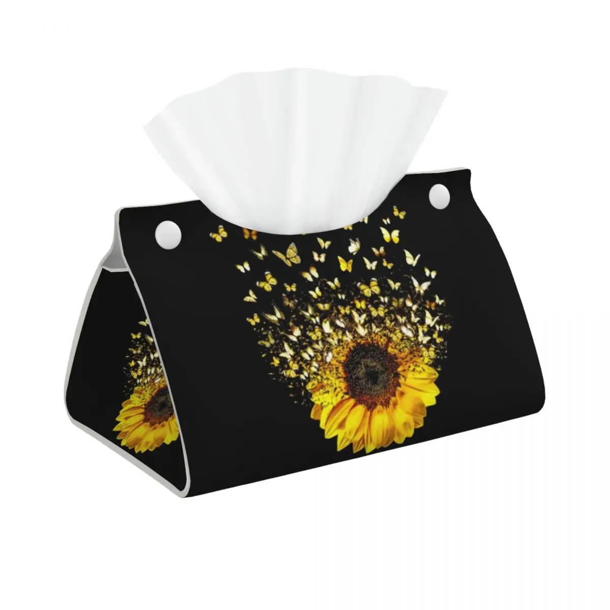 Custom Butterfly Sunflower Flying Gift Tissue Box Cover PU Leather Rectangular Flower Facial Tissue Box Holder for Bathroom