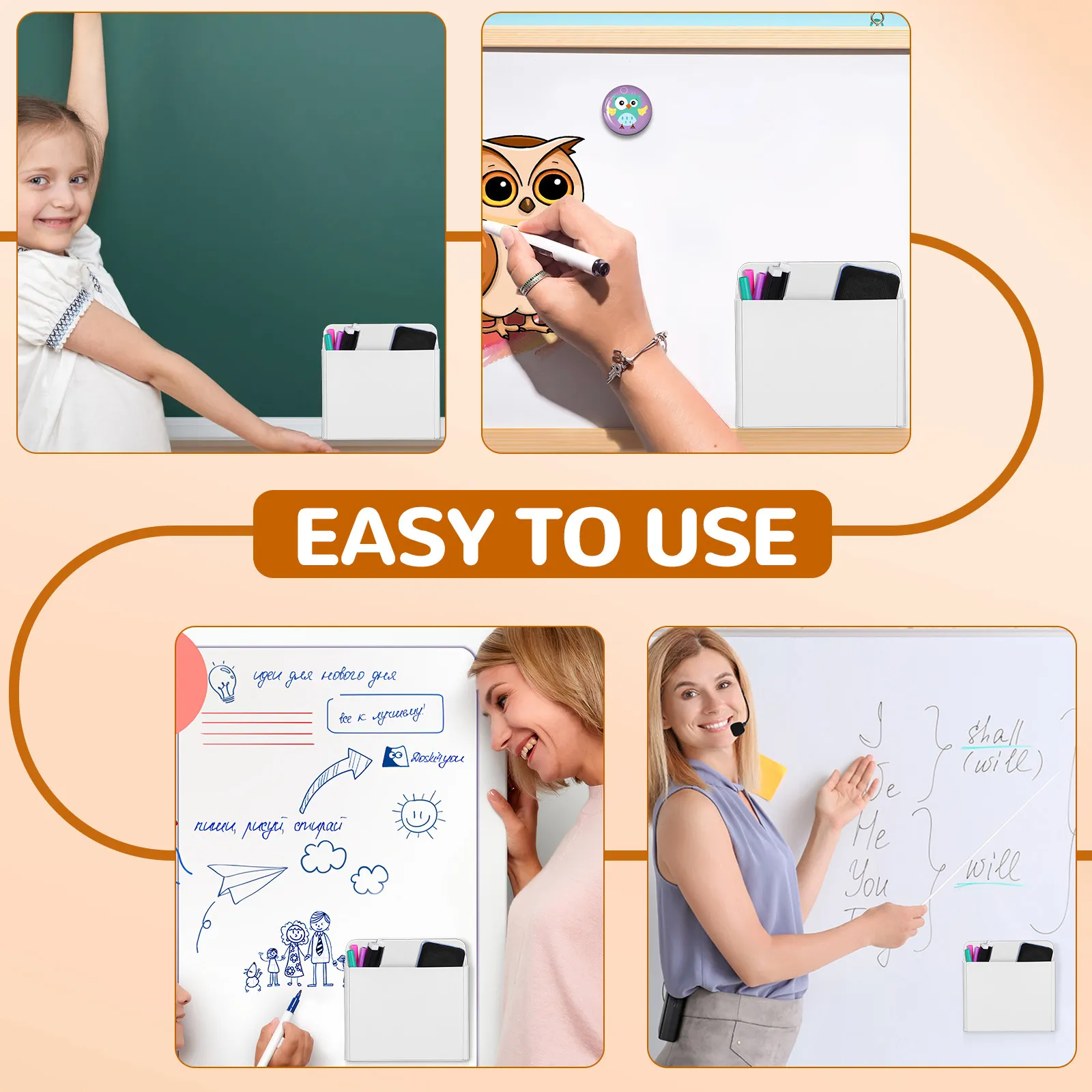 2Pcs ABS Suction Pen Holder Whiteboard Marker Storage Box Adjustable Compartments Office Stationery Organizer Container