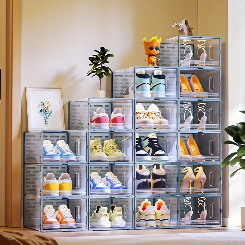 

1 piece/2 pieces/6 pieces foldable shoe box transparent no need to install shoe cabinet storage box plastic modern