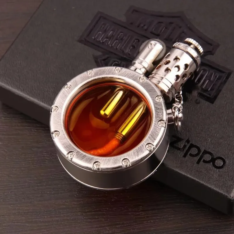 Handmade Pure Copper Gasoline Lighter Portable Round Transparent Oil Tank Kerosene Inflated Lighter Men\'s Smoking Accessories