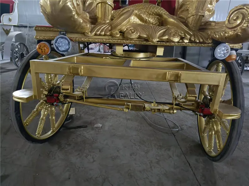 Carruagem de ouro real personalizada, carruagem de cavalo medieval, tigelas de doces de cavalo real, casamento, trailer de transporte desenhado