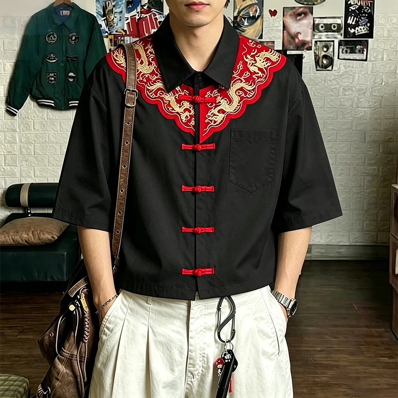 

INCERUN Men's Shirt Patchwork Lapel Half Sleeve Vintage Menswear Clothing Summer Loose 2026 Retro Casual Tops Shirts For Man