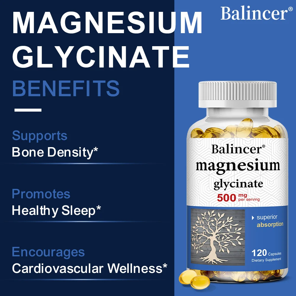 

Magnesium Glycinate Capsules 500mg - Supports Muscle, Joint and Heart Health, Promotes Deep Sleep