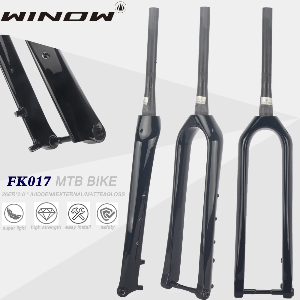 Winow 29er MTB Carbon Fork 110*15 Thru Axle 1-1/8 1-1/2 Headset 45mm Offset Mountain Bike Front Fork Disc Gloss 160mm MTB Forks