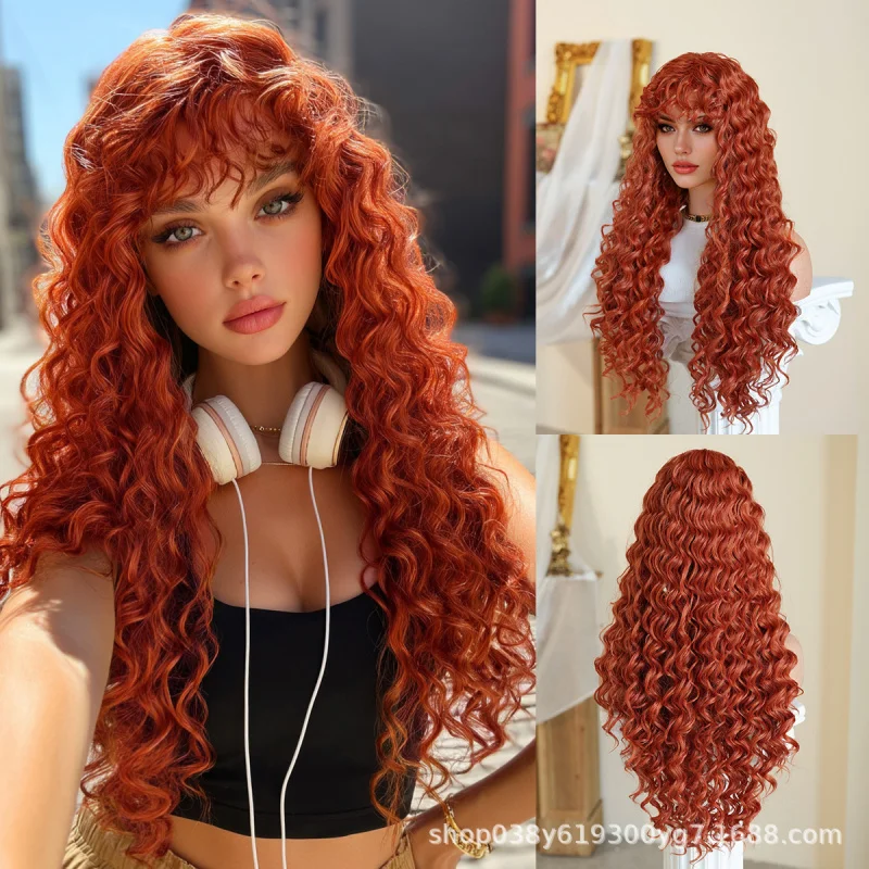 

Европейский и американский стиль: женский парик из термостойкого синтетического волокна с мелкими африканскими кудрями, челкой, длинными кудрявыми волосами, Мачи