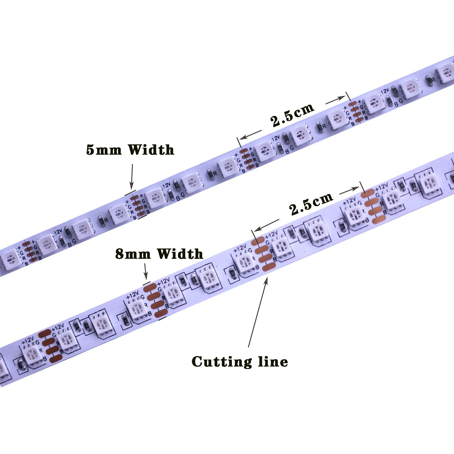 Bande Lumineuse Flexible à LED RGB, DC 12V, 24V, 3535, 5mm, 8mm, PCB, Large, 120 gible/m, 120LED/m, 5 m/lot