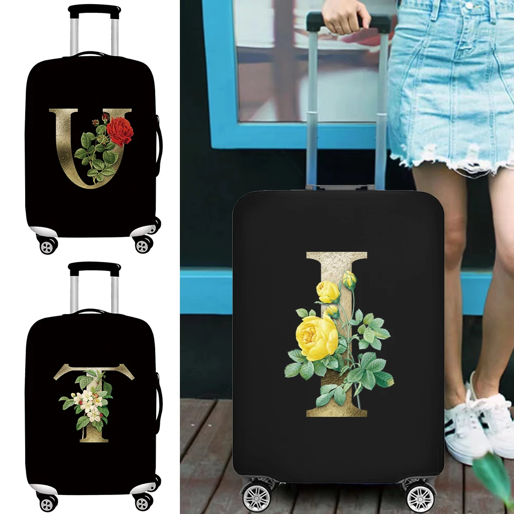 

18-32 Inch Outdoor Holiday Essentials Luggage Covers Trolley Case Golden Flower Letter Series Portable Luggage Protector Cover