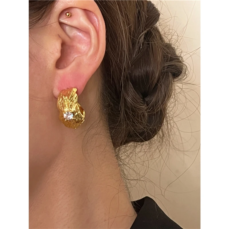 Pendientes de aro de latón con circonita Geo AAA de oro de 18K para mujer, joyería para fiesta, vestido de espectáculo bohemio, fiesta de pasarela, raro, coreano, Japón