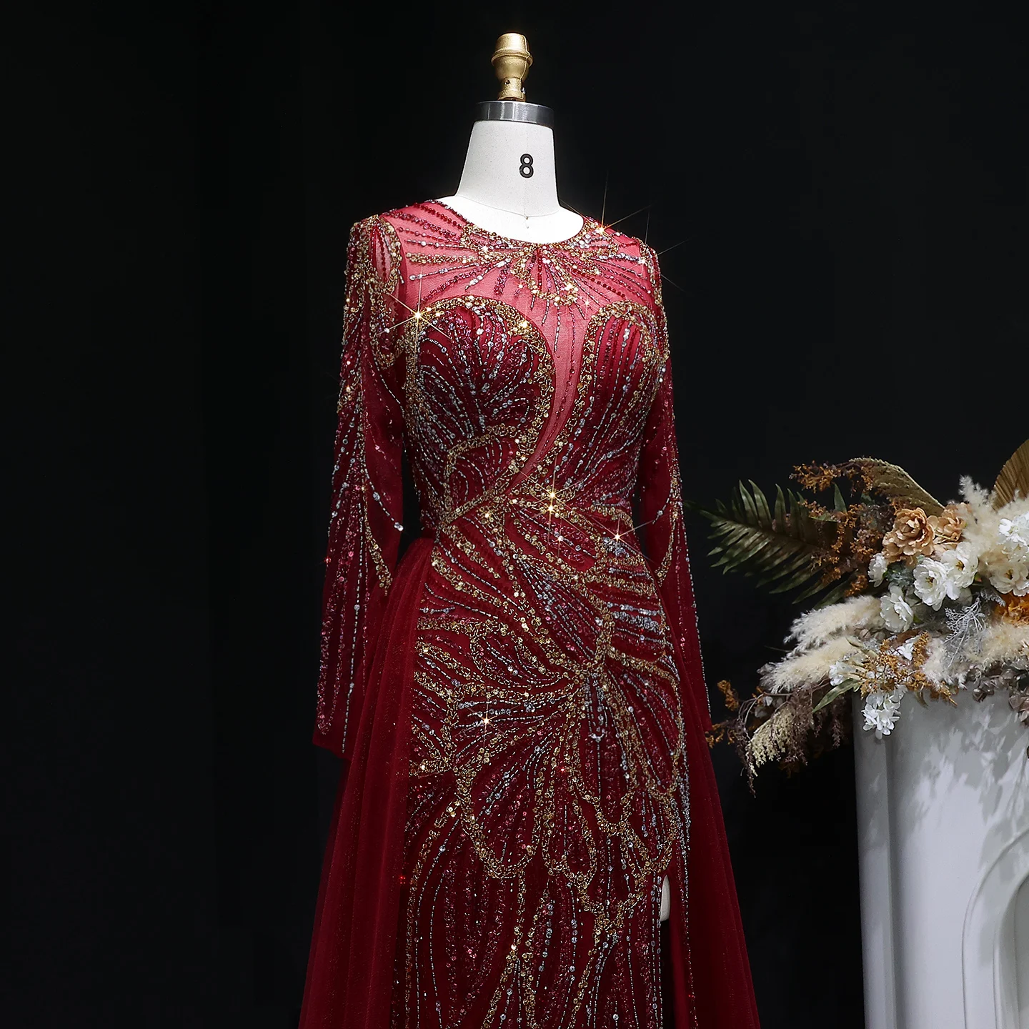 Sharon Said Dubai Luxuriöses Flieder-Abendkleid mit hohem Seitenschlitz, Weinrot, Grün, Damen-Abendkleider SS160, individuell anpassbar – Detail 16