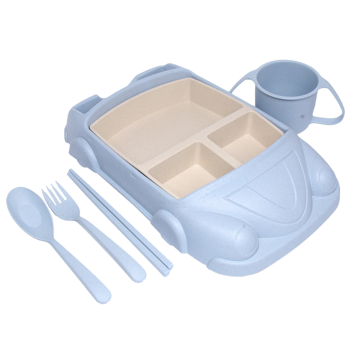 

Eco-Friendly Car Shape Wheat Straw Tableware Set Unbreakable Kids Plates Bpa-Free Cartoon Vehicle Dishwasher Safe