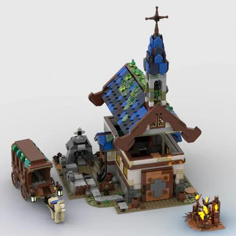 Moc Building Bricks Street View Model Medieval Town Chapel Technology Modular Blocks Gifts Christmas Toys DIY Sets Assembly