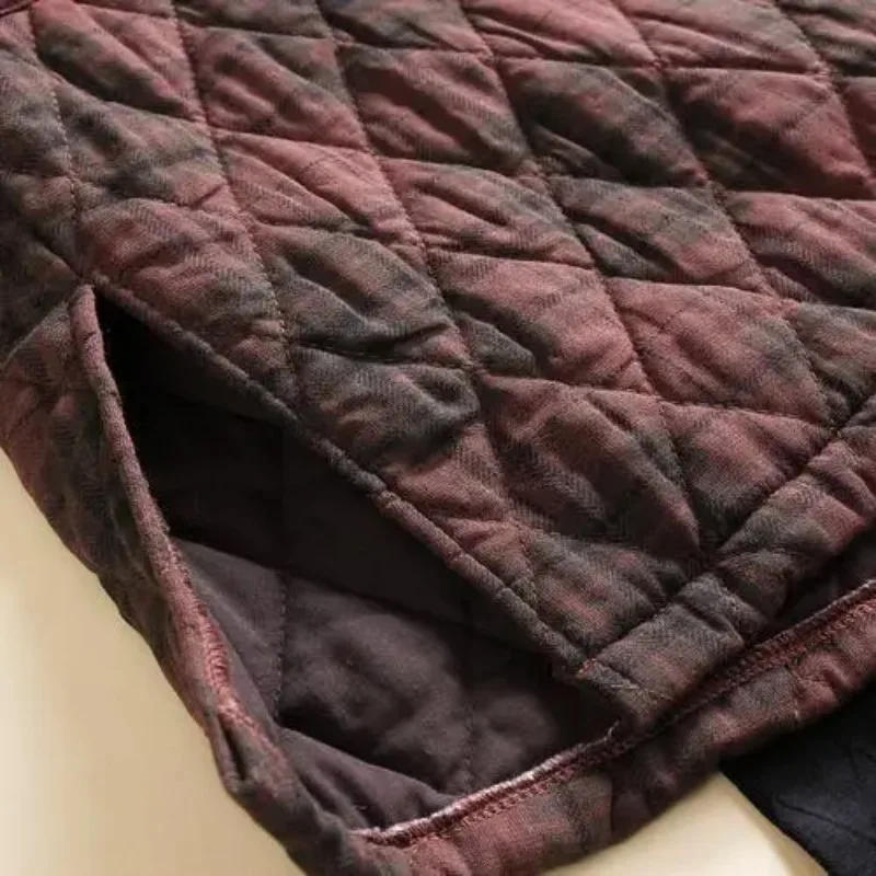 Retro Plaid Cotton Jaet Women's Winter Outerwear Loose Plus Size Hooded Cotton Coat Mid-Length Thiened Korean Sle