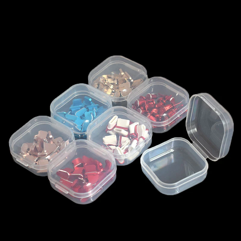 Mini caja de almacenamiento de joyas de plástico, contenedor de pastillas portátil transparente cuadrado, soporte de joyería, estuche de exhibición de pendientes, 5/10/20 piezas