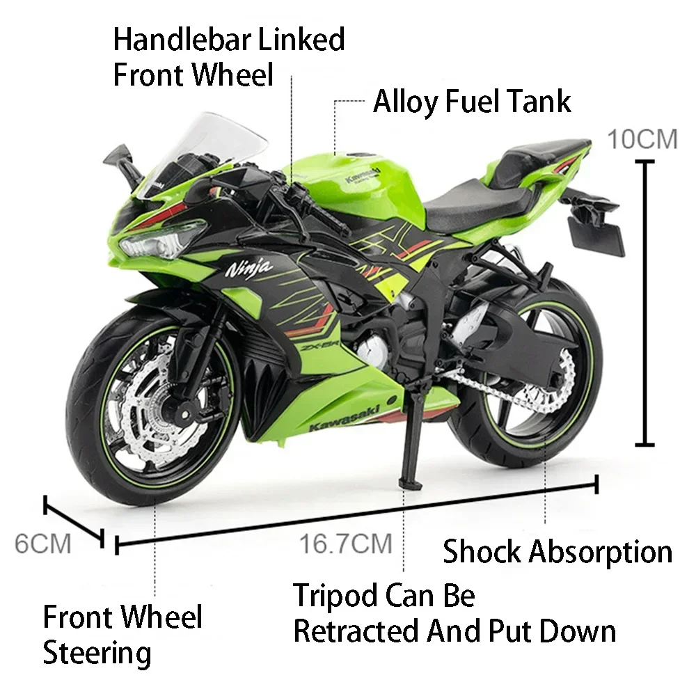 1:12 Kawasaki Motors Toys NinjaX6R Metal Diecasats Motorcycle Model With Front Wheel Steering Alloy Fuel Tank Toy For Kids' Gift