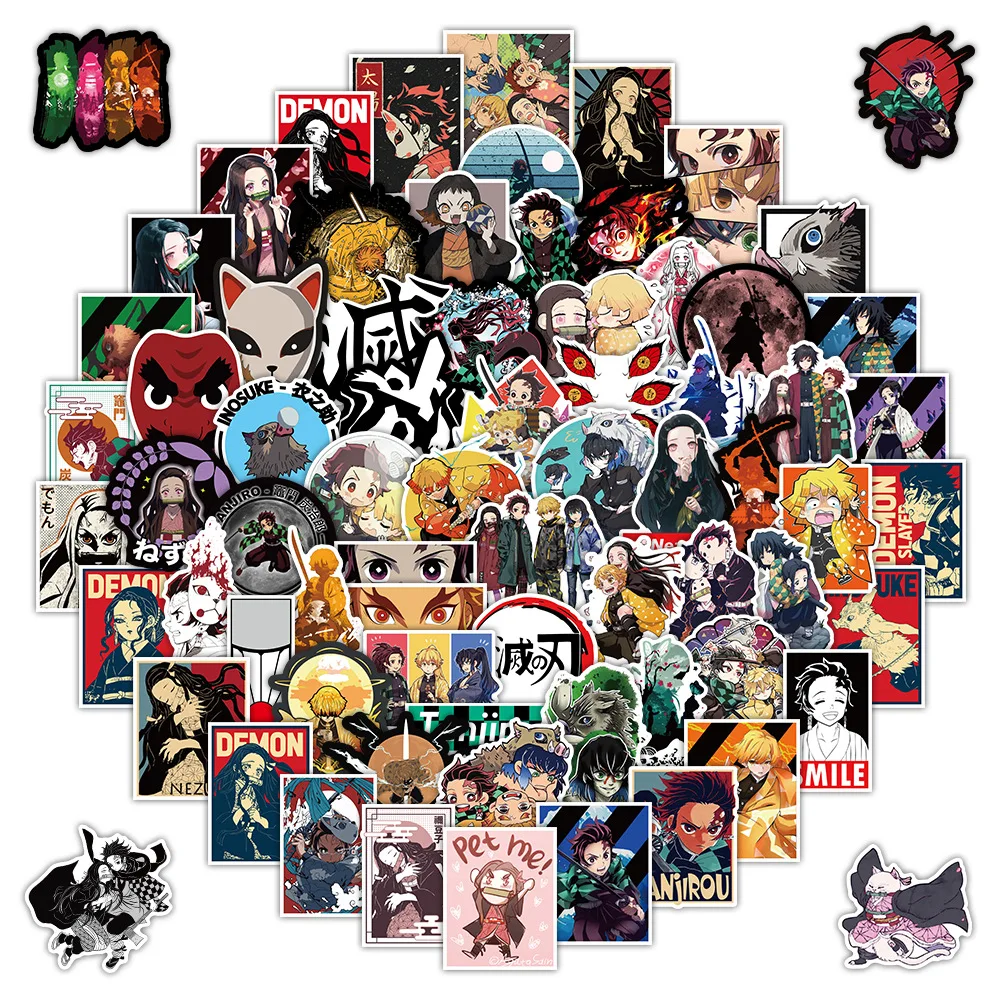 100pcs Demon Slayer Cartoon Graffiti Stickers Waterproof Decorative Stickers For Laptop Phone Diy Skateboard Stickers Kids Gift