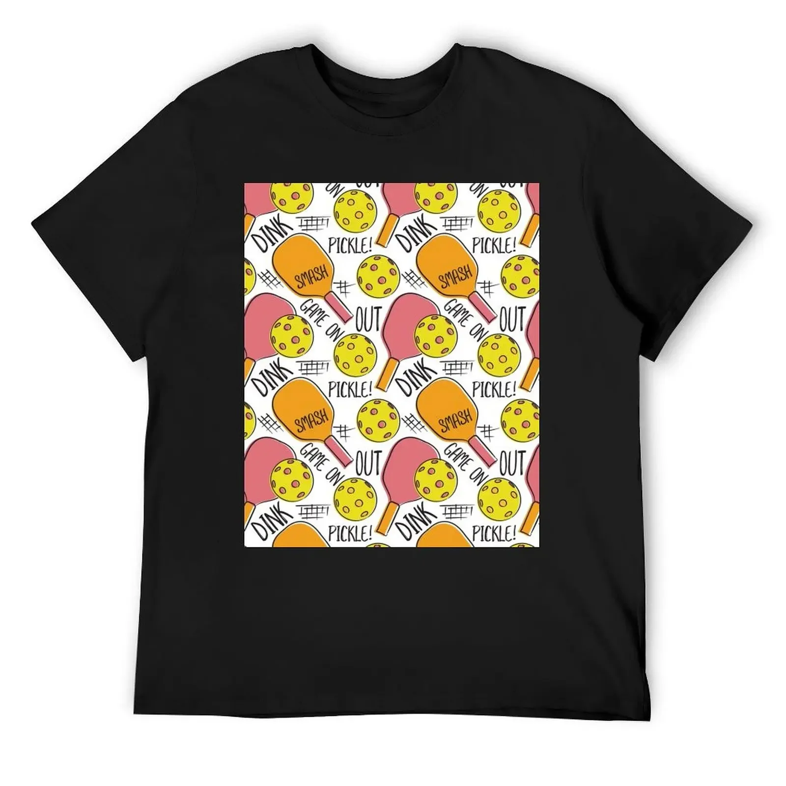 Pickleball Pattern Graphic Illustration Pink Orange Yellow T-Shirt cute clothes shirts graphic tees mens vintage t shirts